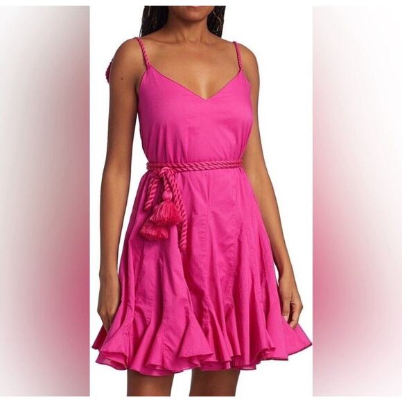 Rhode Womens Barbie Pink‎ Casey Mini Dress Ruffle Flare Chic Feminine Size Small - Picture 1 of 16